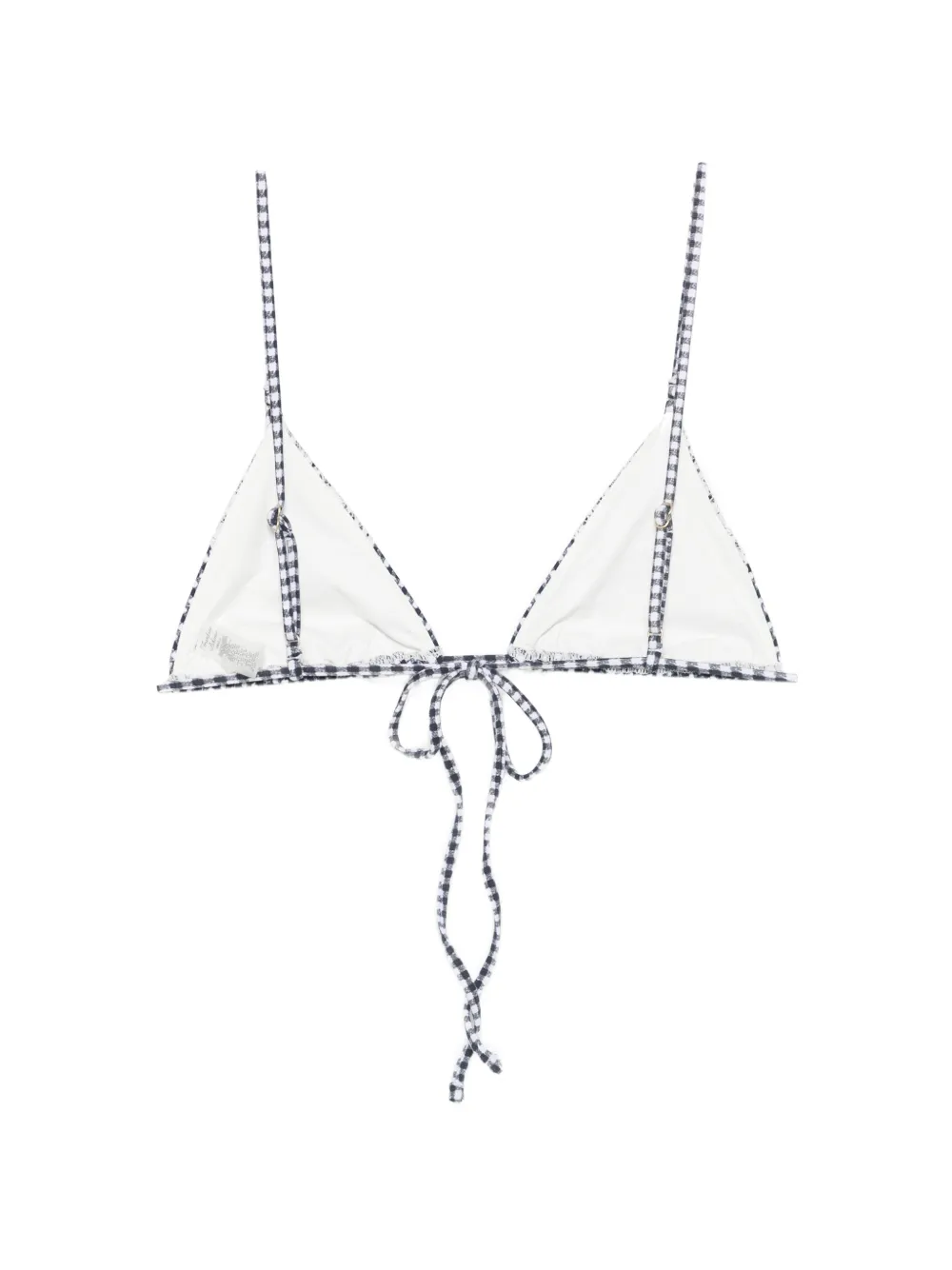 Frankies Bikinis Elena bikinitop met gingham ruit en kanten afwerking Blauw