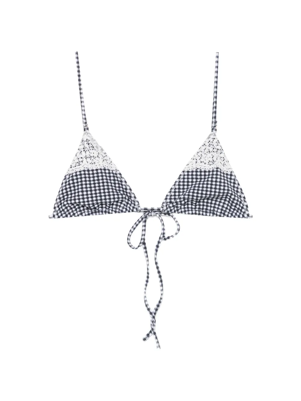 Frankies Bikinis Elena gingham lace-trim bikini top - Blu