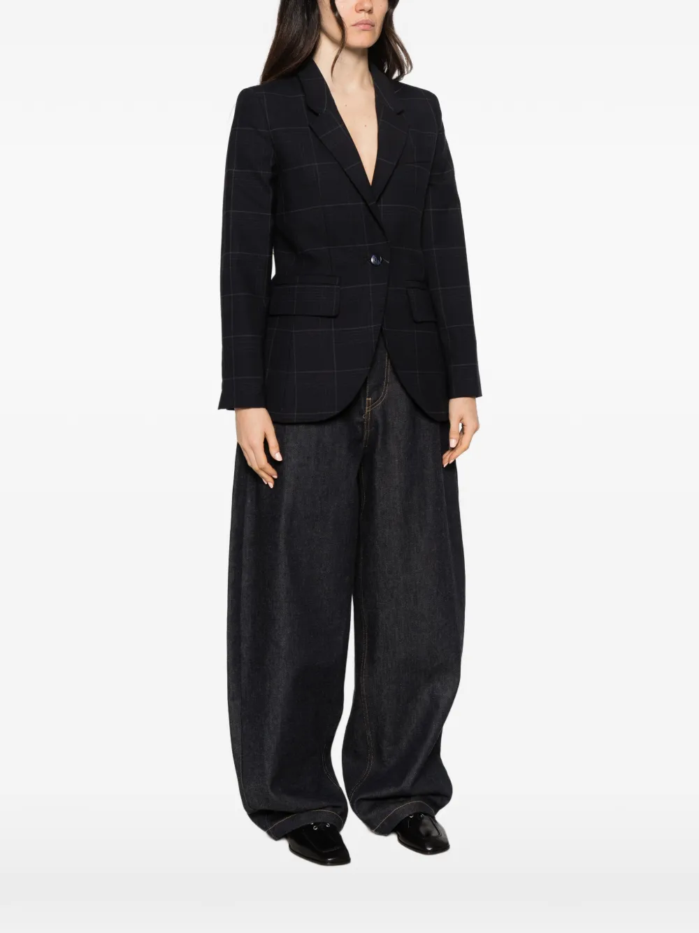 Marella check-pattern single-breasted jacket Blauw