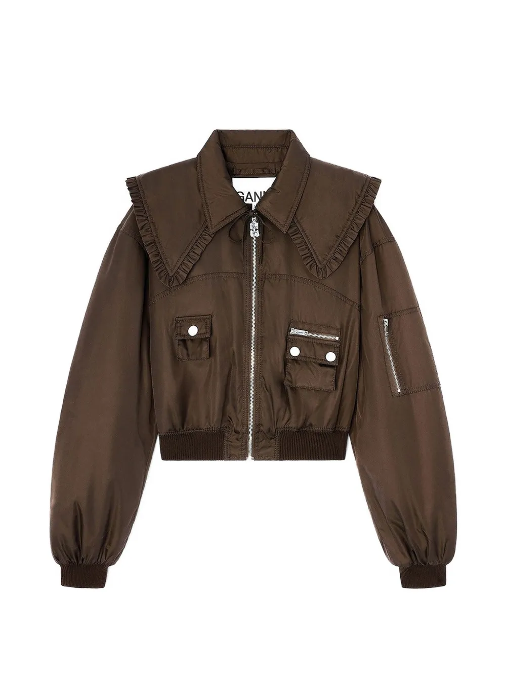 GANNI Duchesse nylon bomberjack Bruin