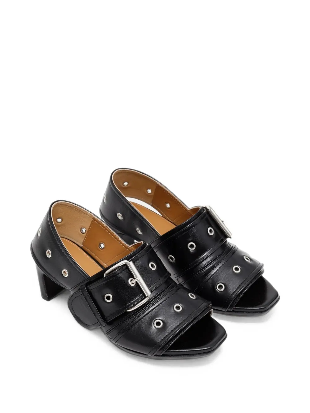 OUR LEGACY Eyelet-embellished Buckle-fastening Mules in Black, view 2