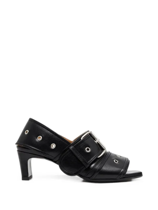 OUR LEGACY Eyelet-embellished Buckle-fastening Mules in Black