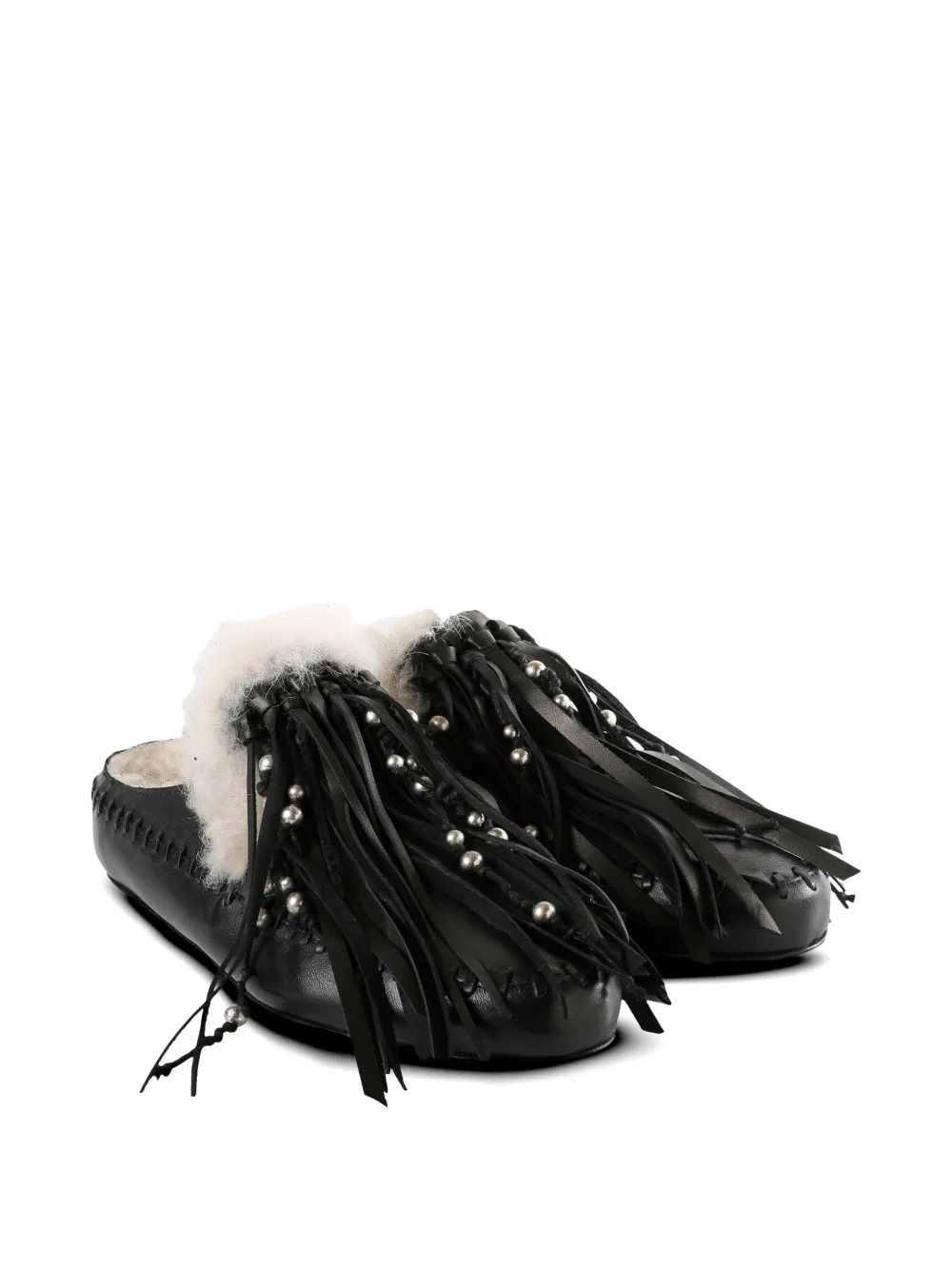 Ann Demeulemeester fringe-detail shearling-lined mules Zwart