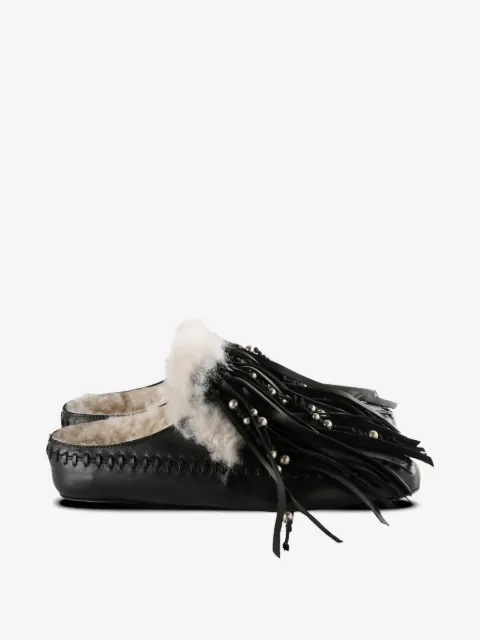 Ann Demeulemeester 流苏细节皮毛一体衬里穆勒鞋