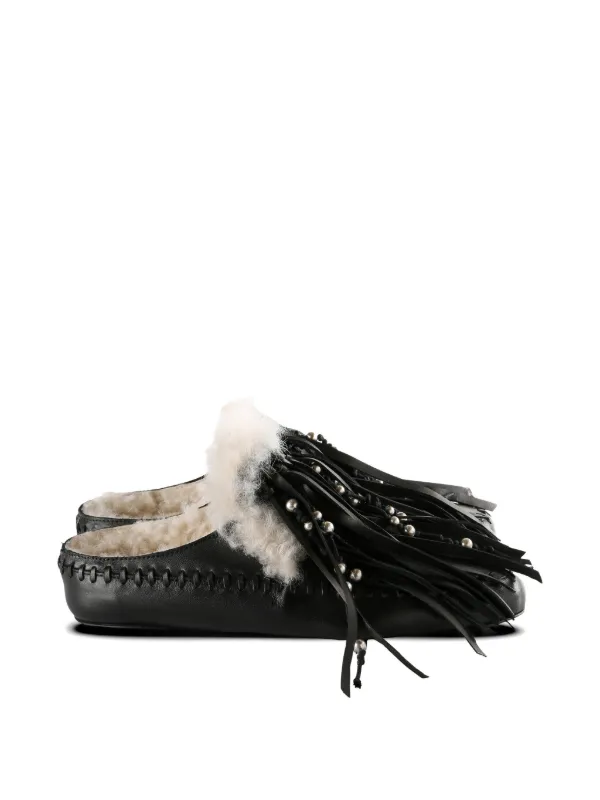 Ann Demeulemeester Fringe-detail Shearling-lined Mules in Black