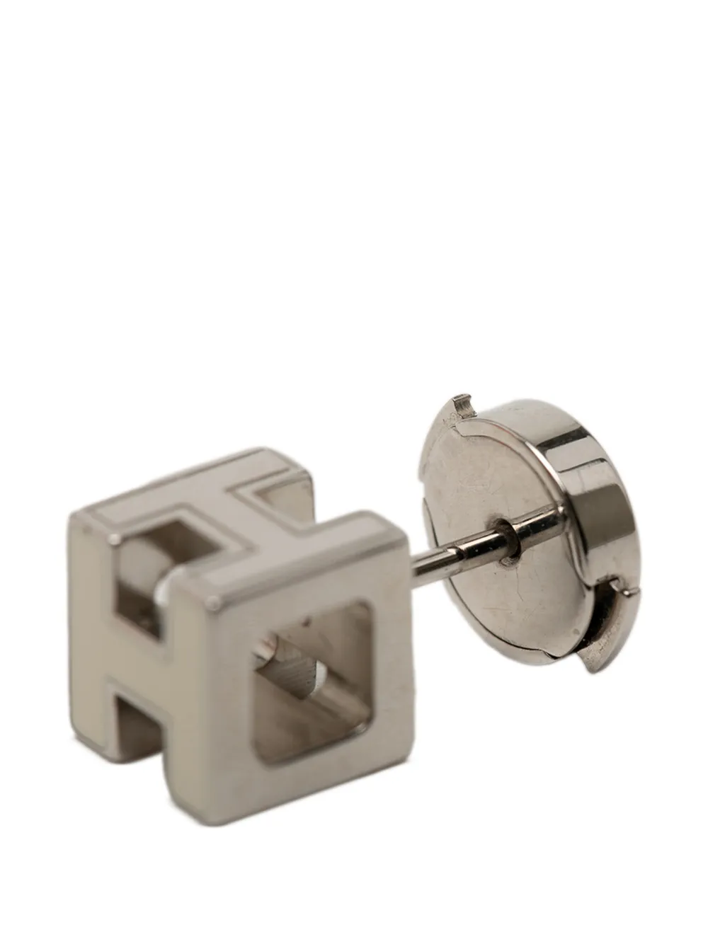 Hermès Pre-owned 2000-2026 Palladium Plated and Enamel Cage D H Push Back Earrings Costume Earrings in Silver, view 4