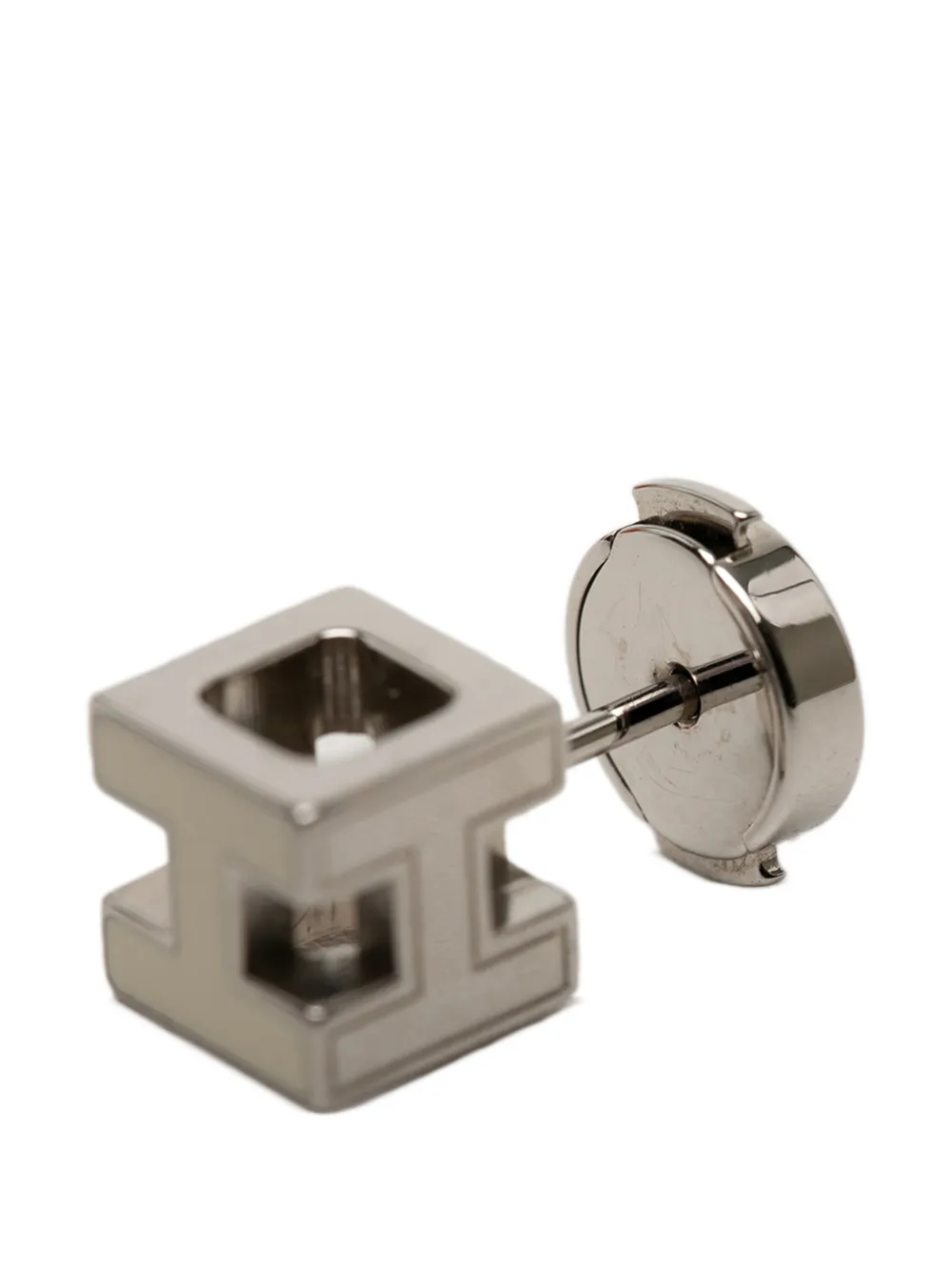 Hermès Pre-owned 2000-2026 Palladium Plated and Enamel Cage D H Push Back Earrings Costume Earrings in Silver, view 3