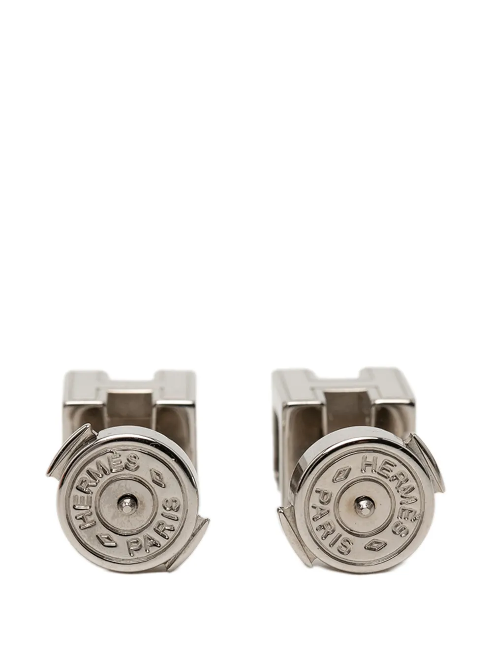 Hermès Pre-owned 2000-2026 Palladium Plated and Enamel Cage D H Push Back Earrings Costume Earrings in Silver, view 2