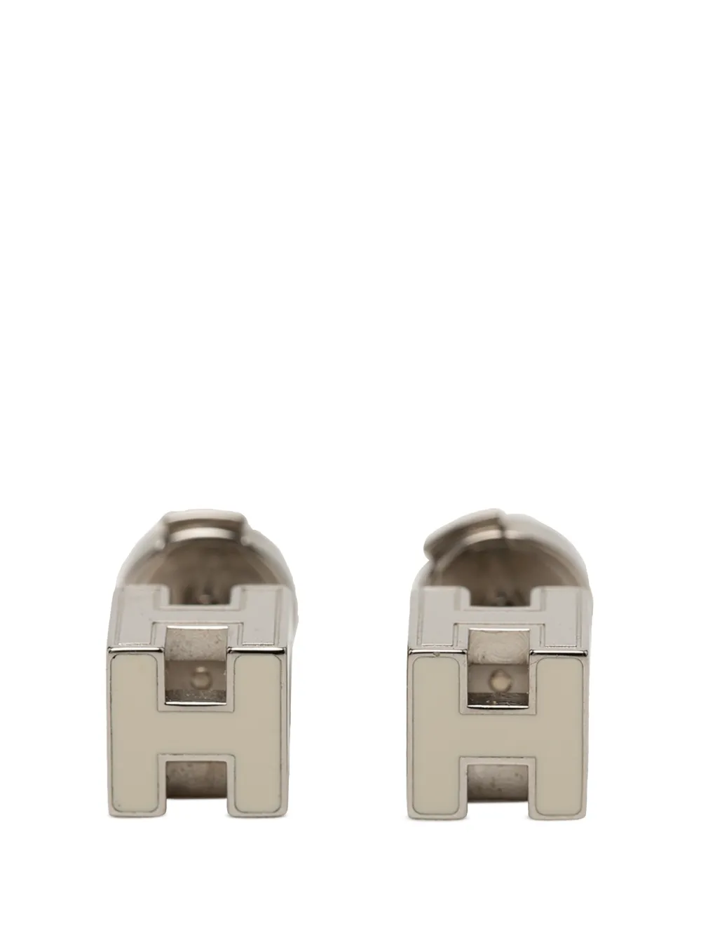 Hermès Pre-Owned 2000-2026 Palladium Plated and Enamel Cage D H Push Back Earrings costume earrings - Argento
