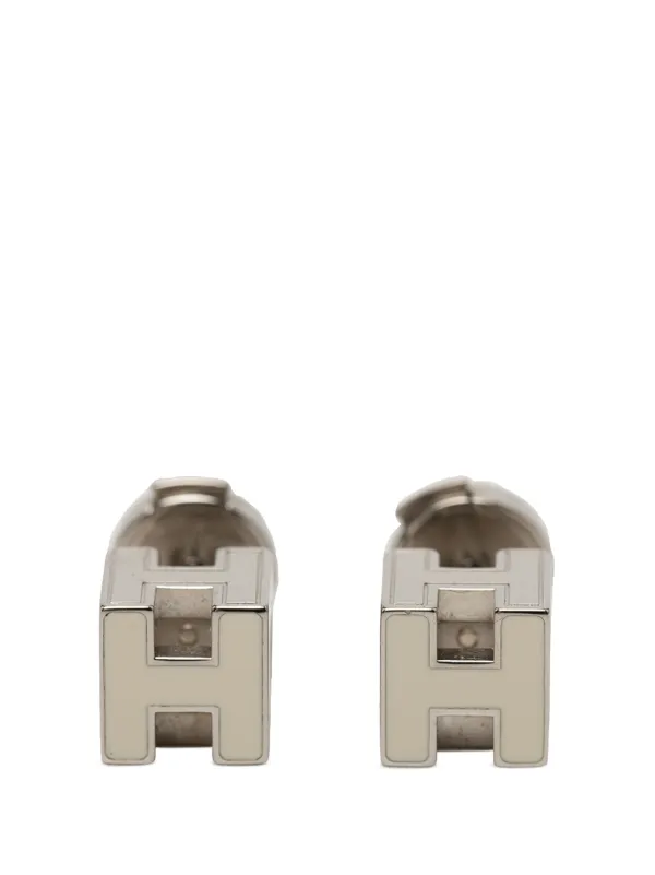 Hermès Pre-owned 2000-2026 Palladium Plated and Enamel Cage D H Push Back Earrings Costume Earrings in Silver
