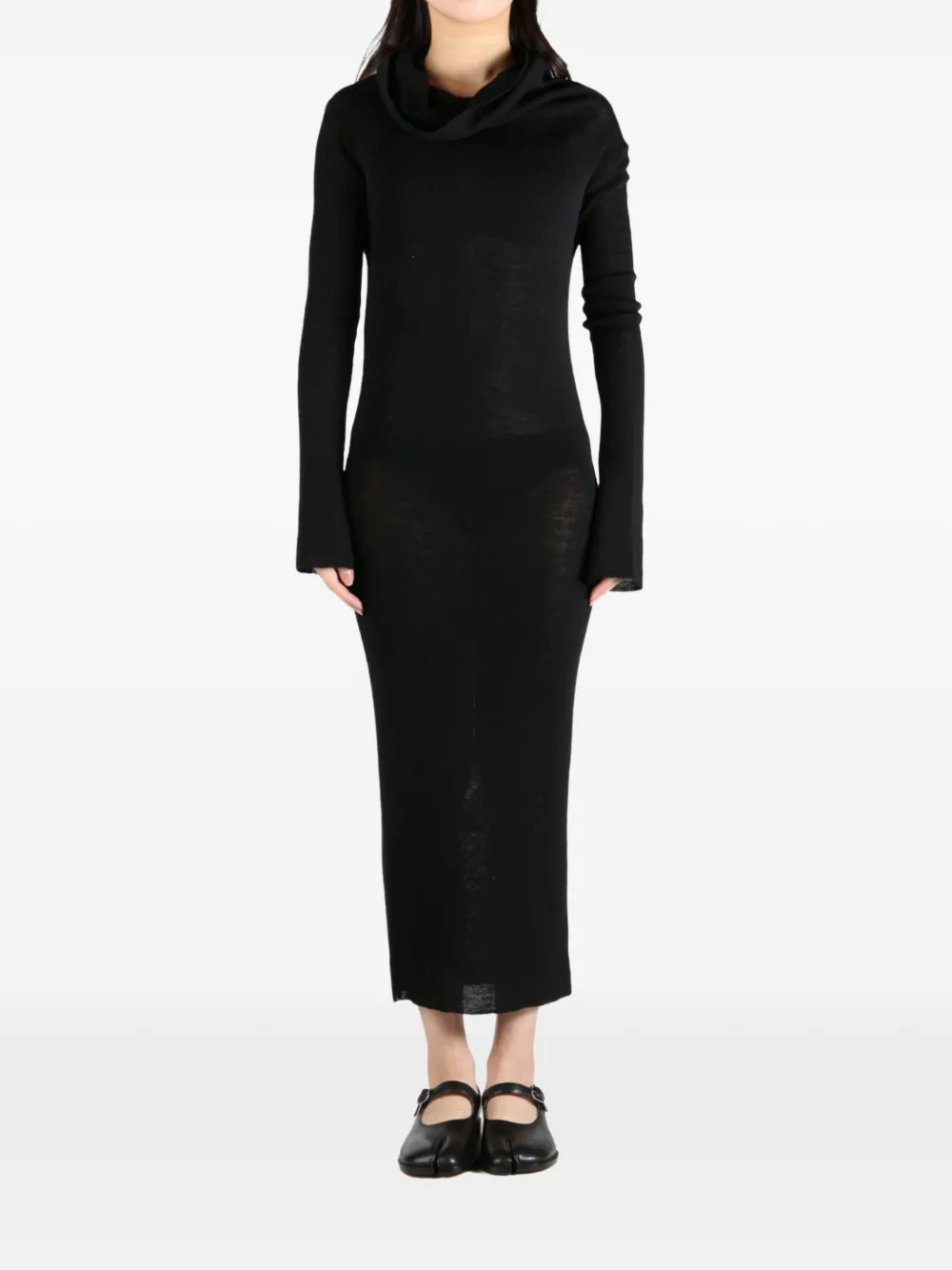 Ann Demeulemeester Maxi-jurk met lange mouwen en col Zwart