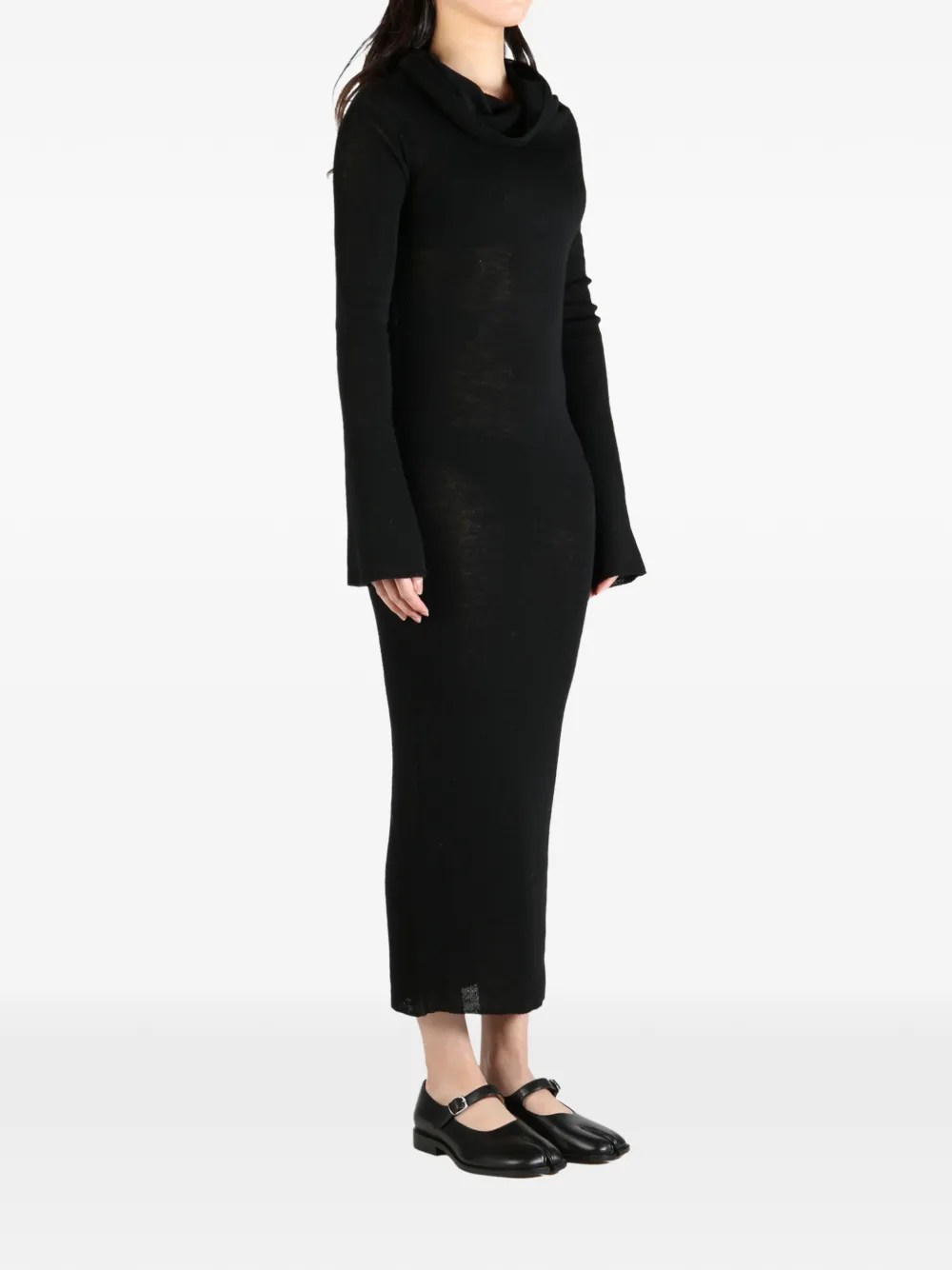 Ann Demeulemeester Maxi-jurk met lange mouwen en col Zwart