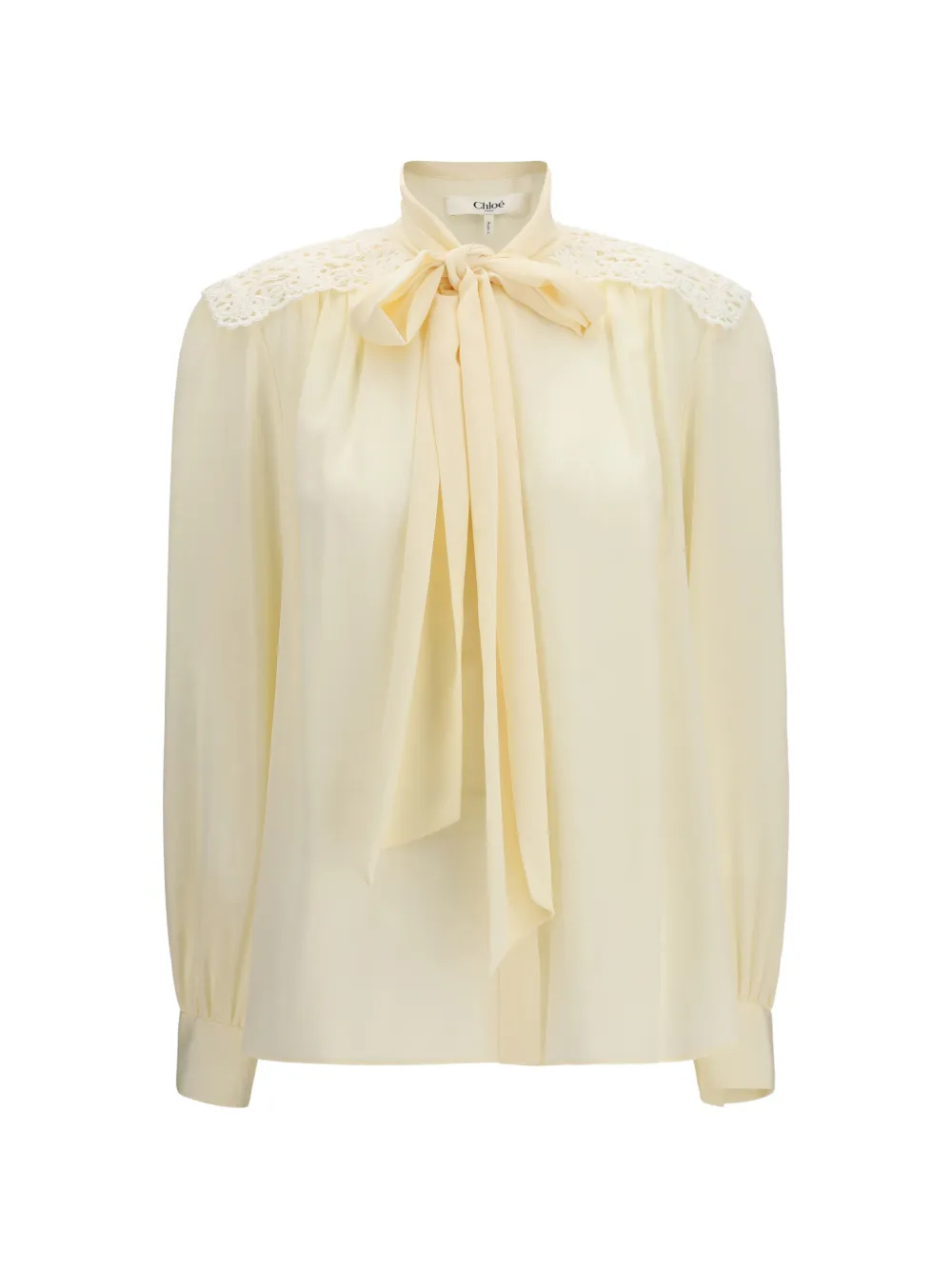 Chloé lace-panelled pussy-bow blouse - Toni neutri
