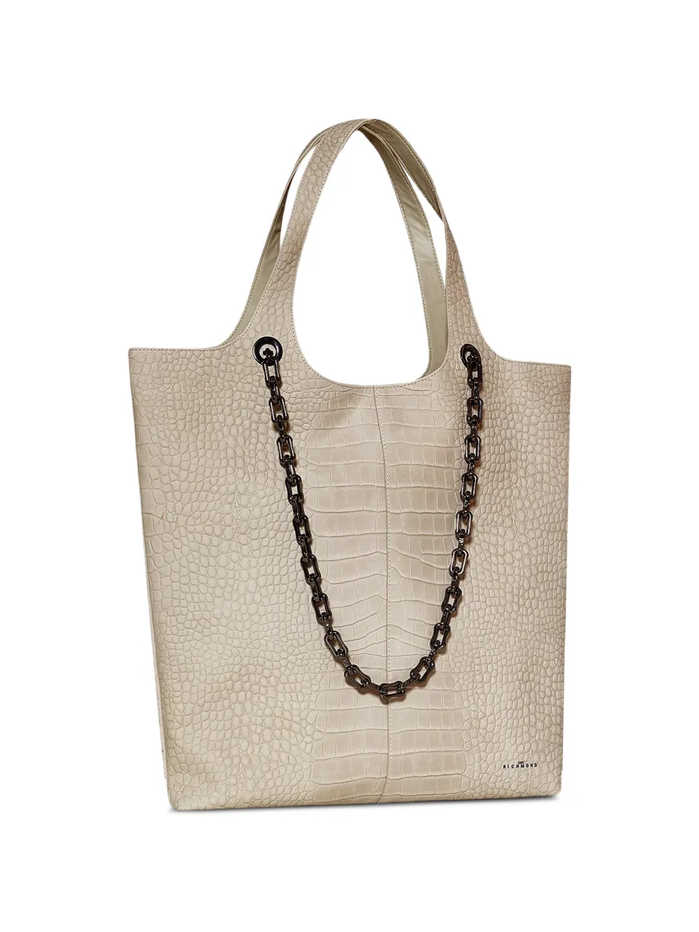 John Richmond shopper met krokodillen-reliëf en kettingdetail Beige