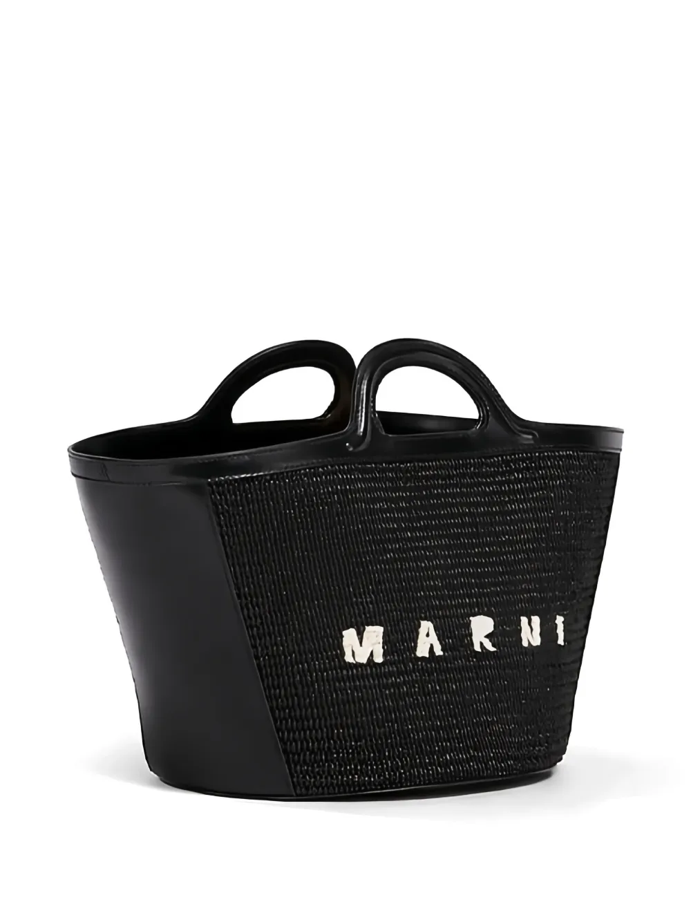 Marni Kleine Tropicalia tas van leer en stof met raffia-effect Zwart