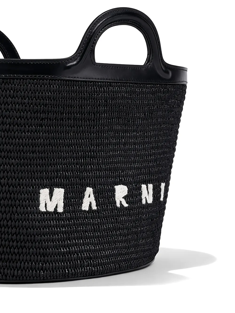 Marni Kleine Tropicalia tas van leer en stof met raffia-effect Zwart