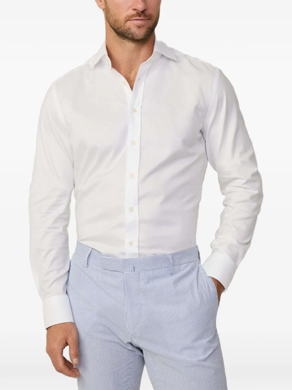 Hackett London Knightsbridge Oxford overhemd met uitgesneden kraag Wit