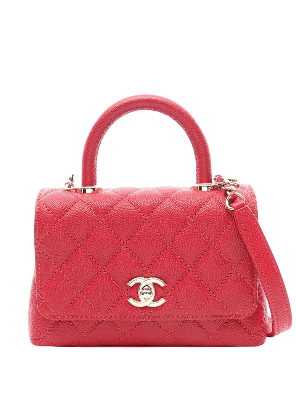 CHANEL Pre-Owned 2021-2026 Extra Mini Quilted Caviar Coco Top Handle Bag satchel - Rosso