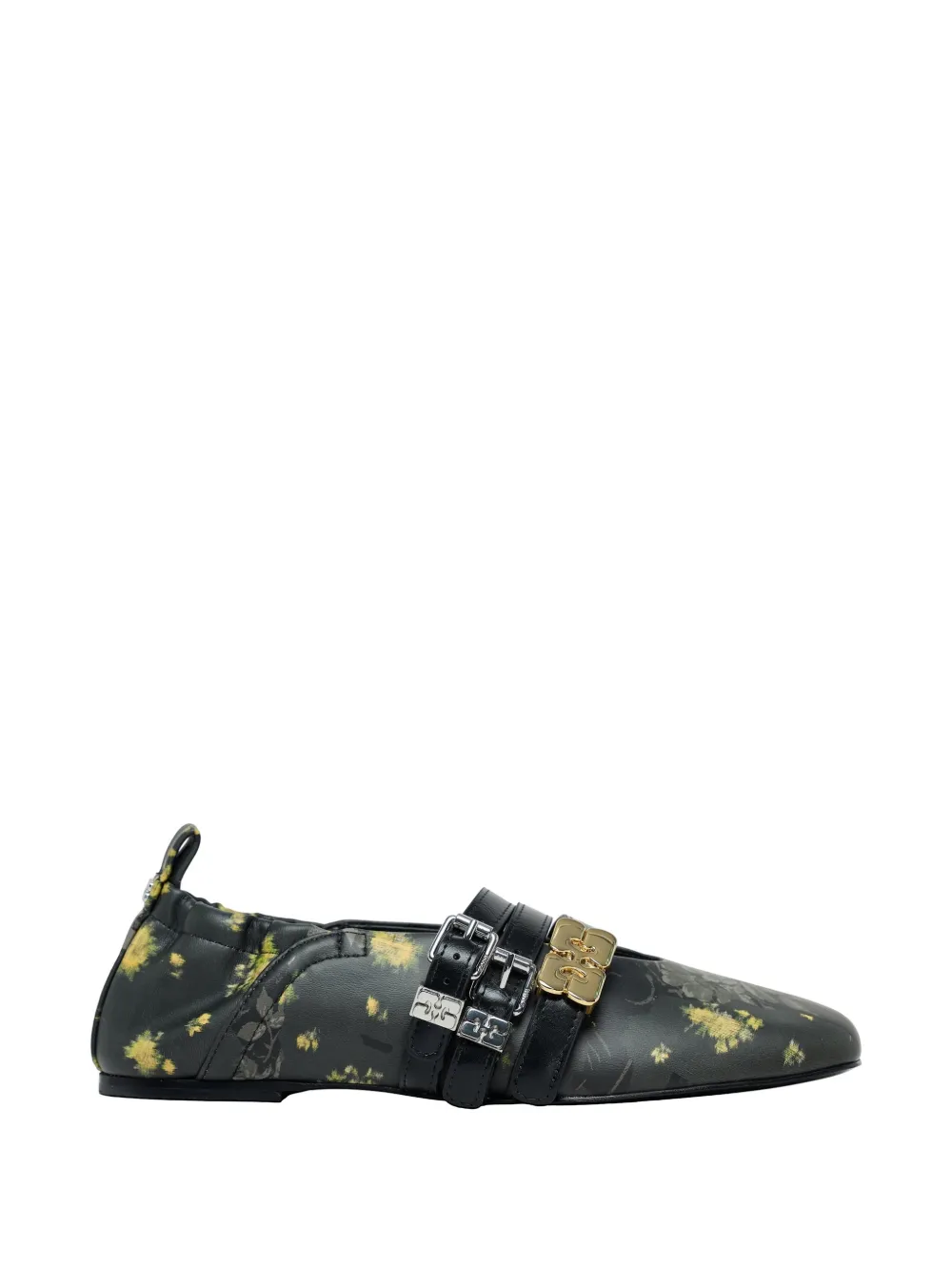 GANNI Sue Triple floral-print ballet flats - Schwarz
