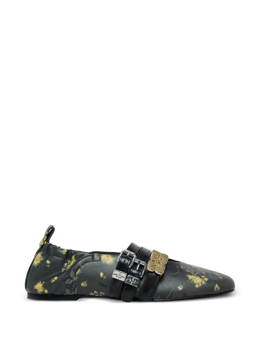 GANNI Sue Triple floral-print ballet flats - Nero