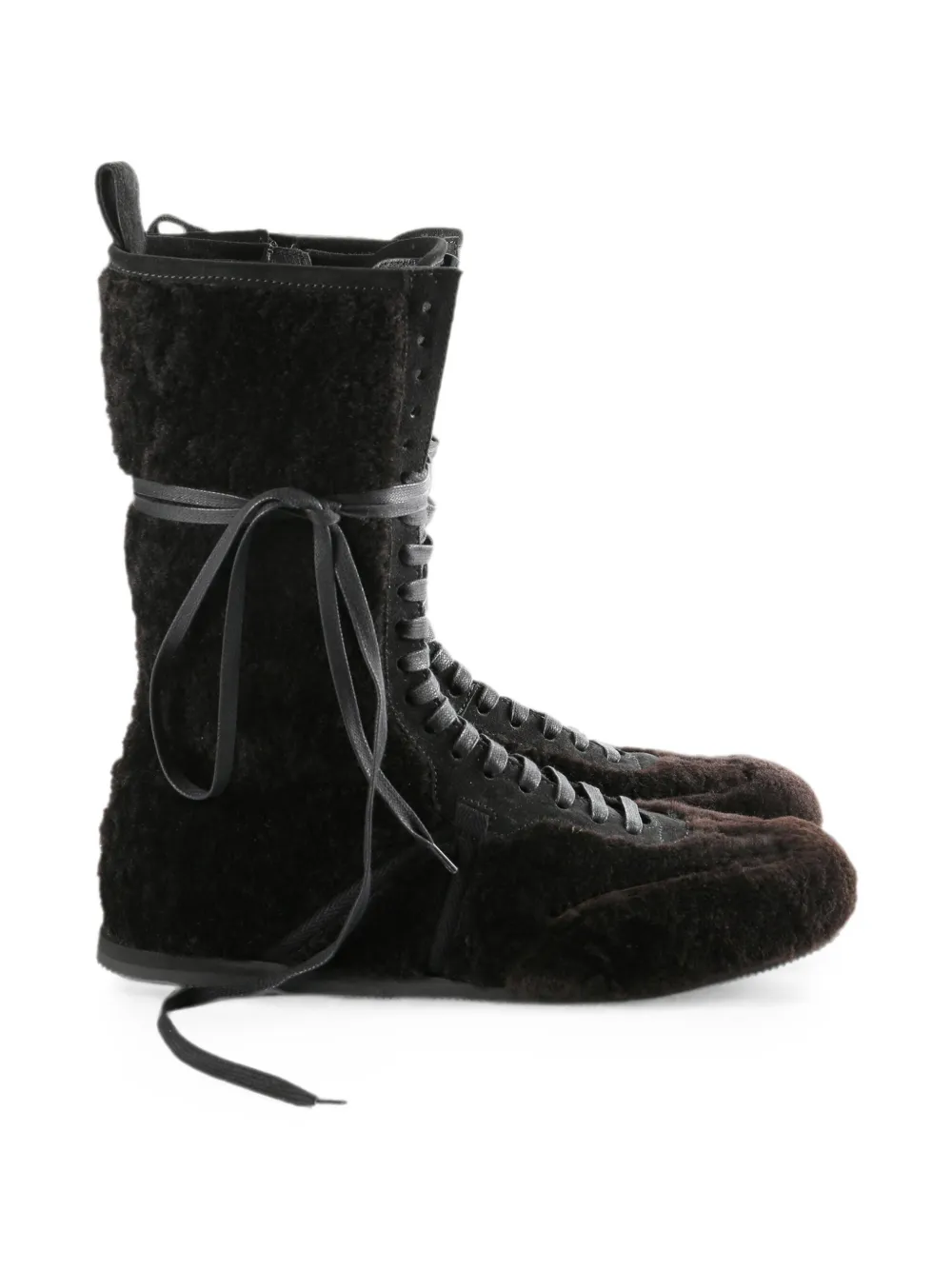 Ann Demeulemeester Fides shearling lace-up hi-top sneakers - Marrone
