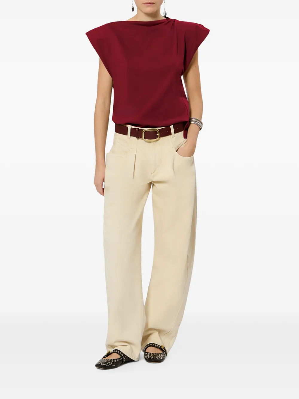 ISABEL MARANT Sebani asymmetrische T-shirt met kapmouwen Rood