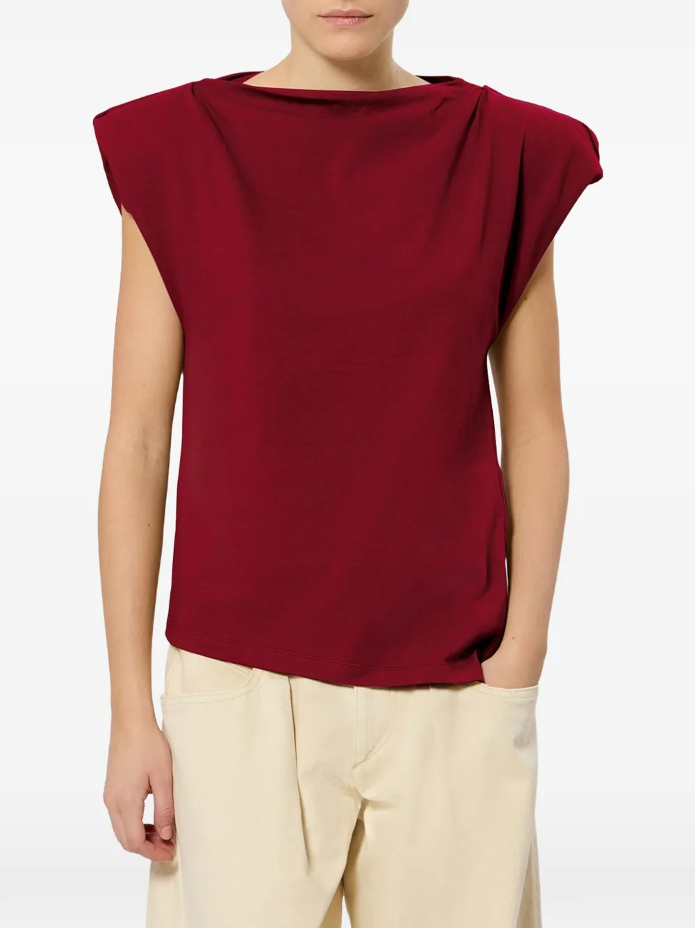 ISABEL MARANT Sebani asymmetrische T-shirt met kapmouwen Rood