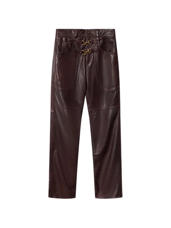 Isabel Marant Brinley Leather Trousers in Brown
