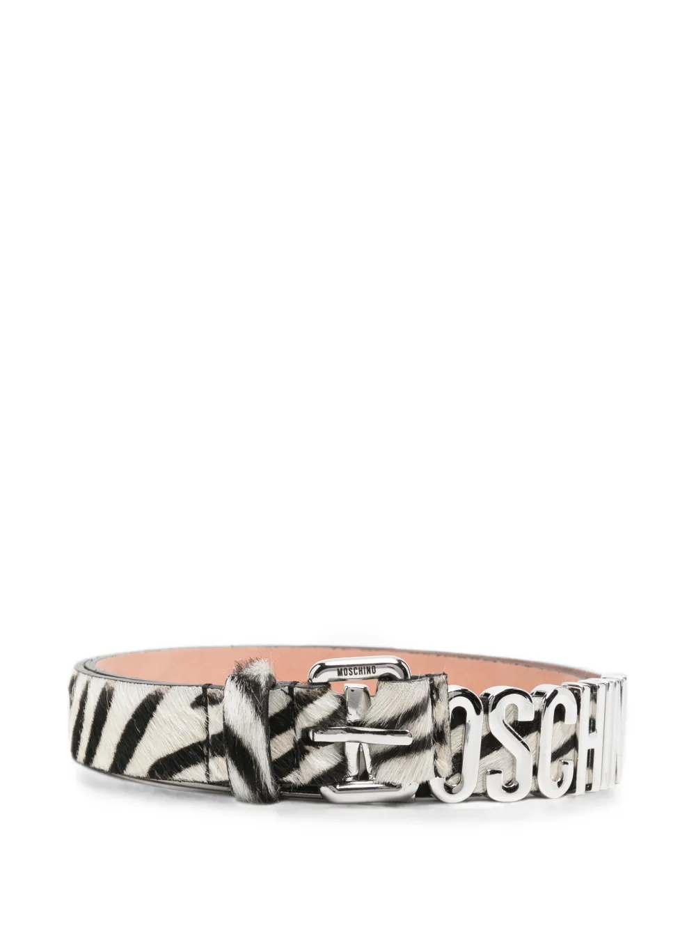 Moschino logo-lettering zebra-print belt - Bianco