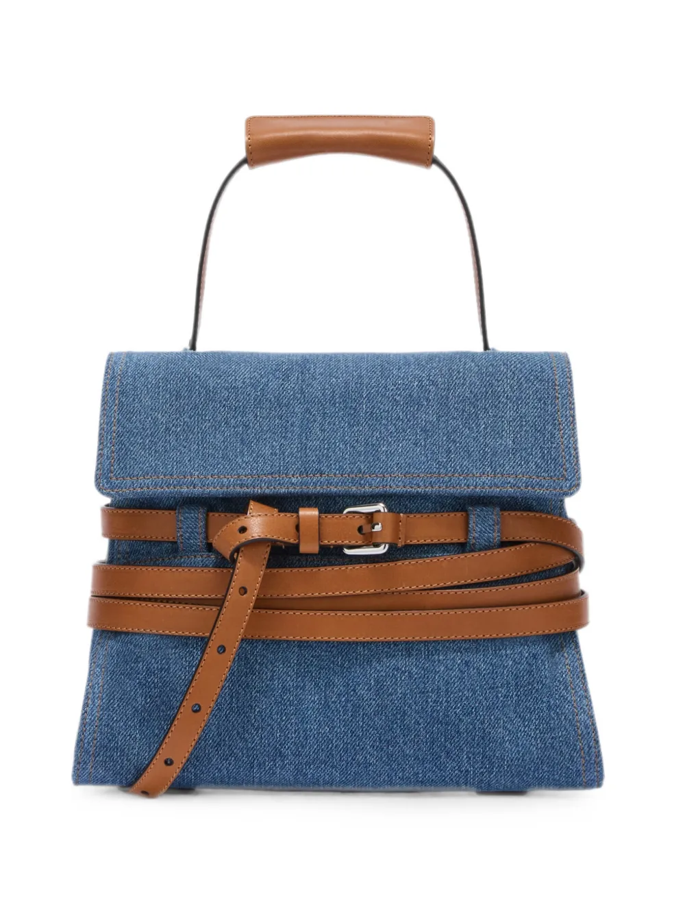 Moschino belt-detail denim shoulder bag - Blu