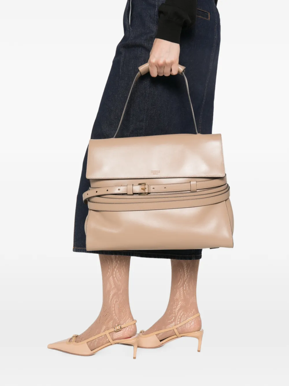 Moschino Leren shopper met riem Beige