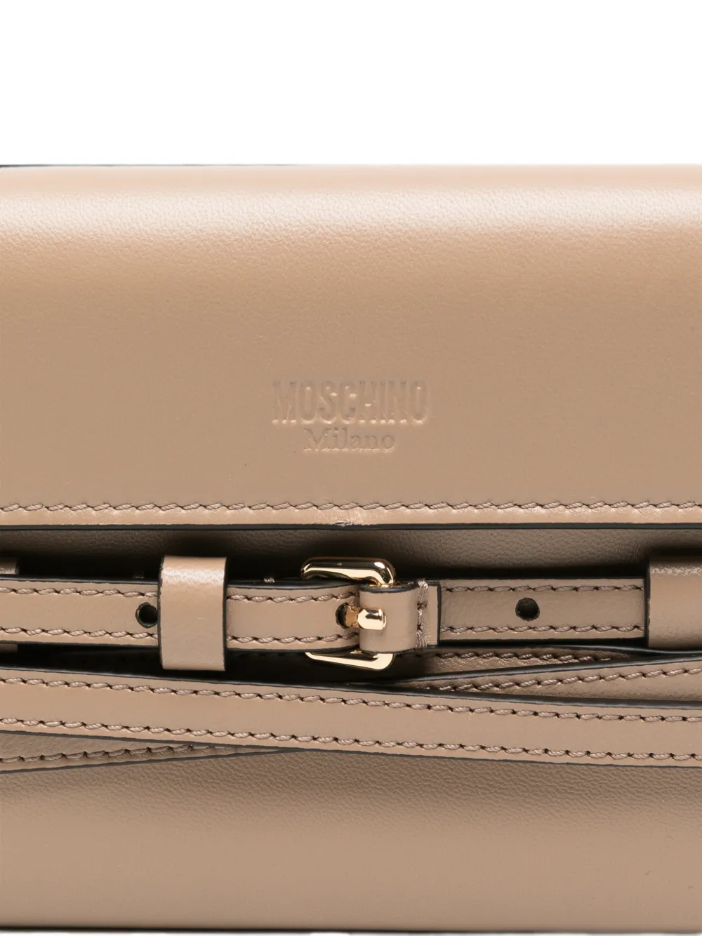Moschino Portemonnee met gespbandje en schakelketting Beige