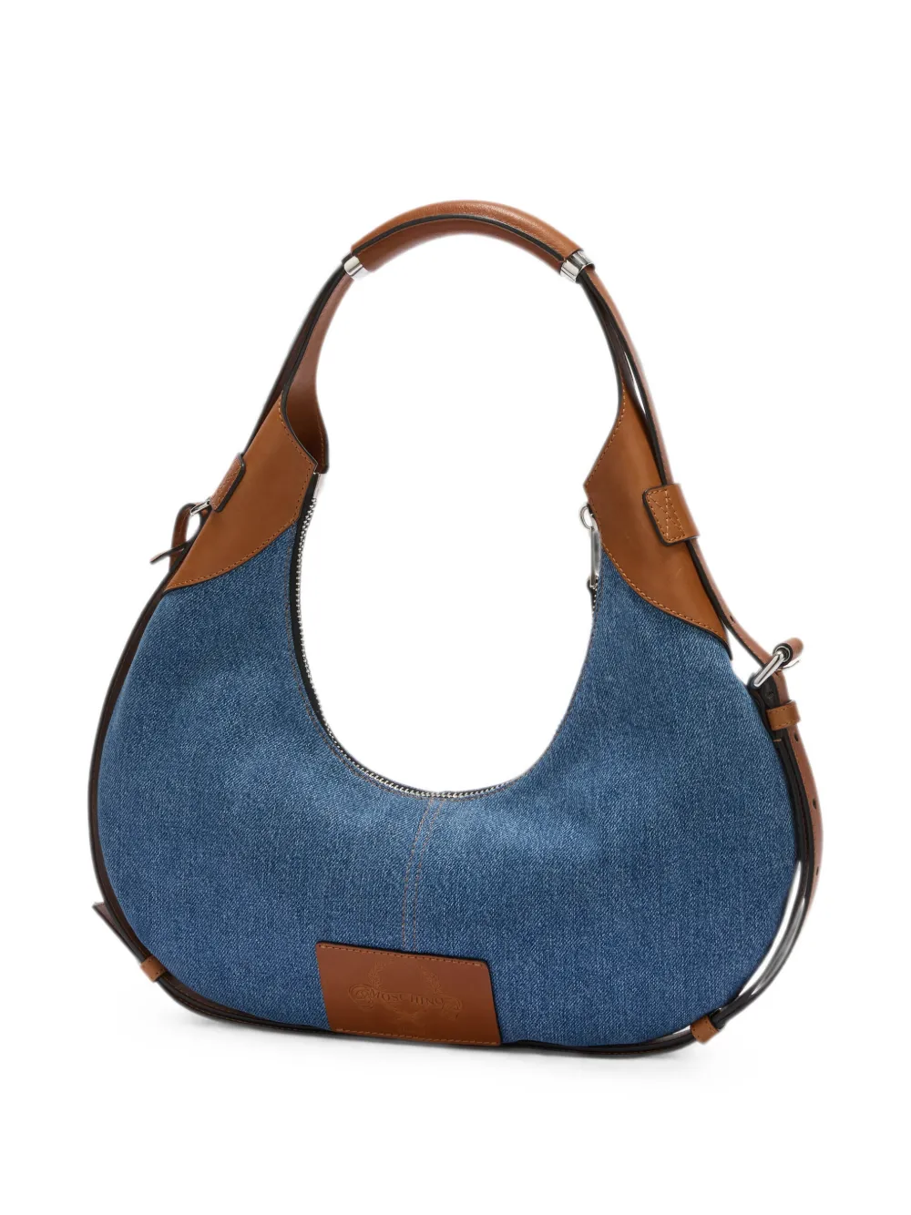 Moschino denim leather-trim shoulder bag - Blu