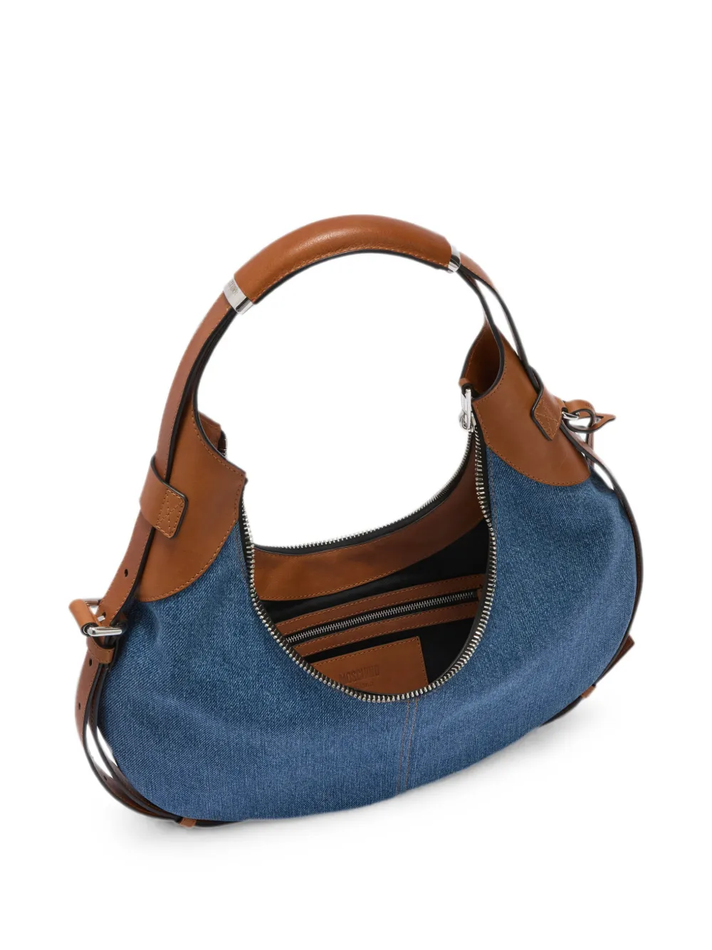 Moschino Denim schoudertas met leren afwerking Blauw