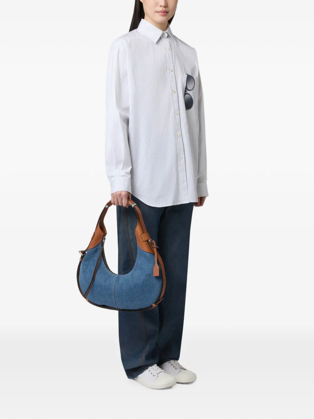 Moschino Denim schoudertas met leren afwerking Blauw