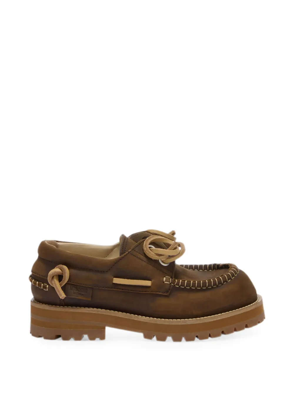 Moschino whipstitch-trim lace-up loafers - Marrone