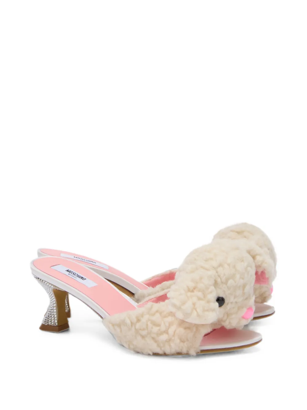Moschino teddy-bear crystal-embellished mules Beige
