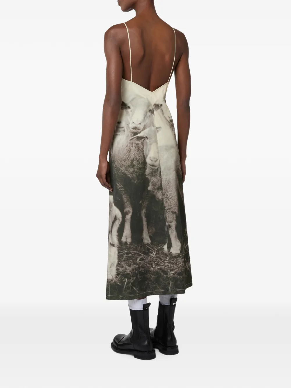 Moschino Gabardine katoenen jurk met print Beige