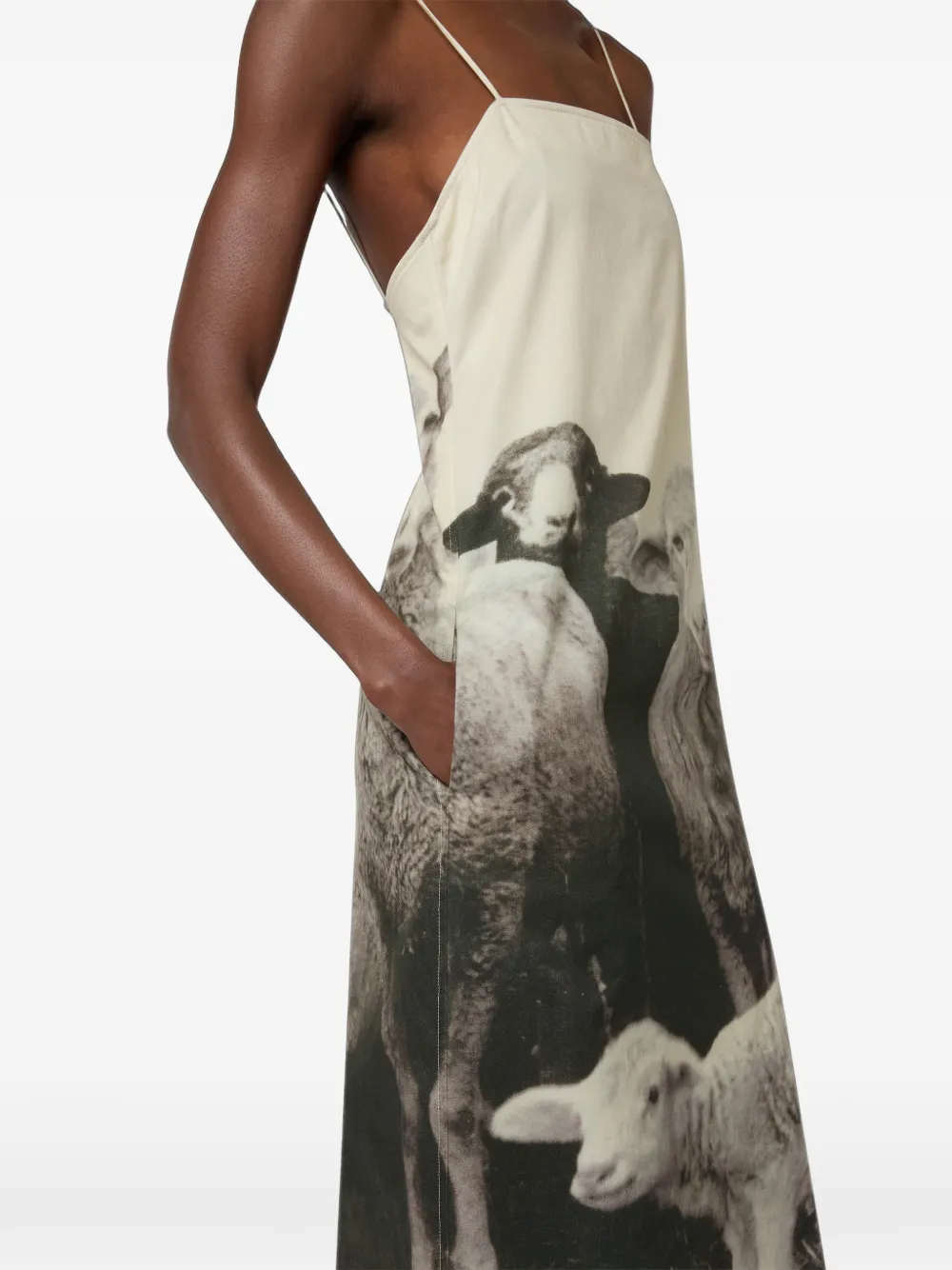 Moschino Gabardine katoenen jurk met print Beige