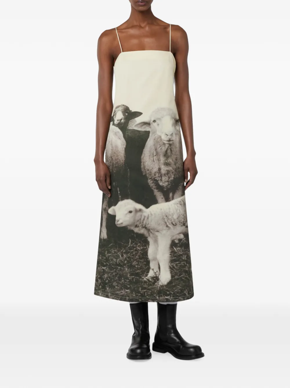 Moschino Gabardine katoenen jurk met print Beige