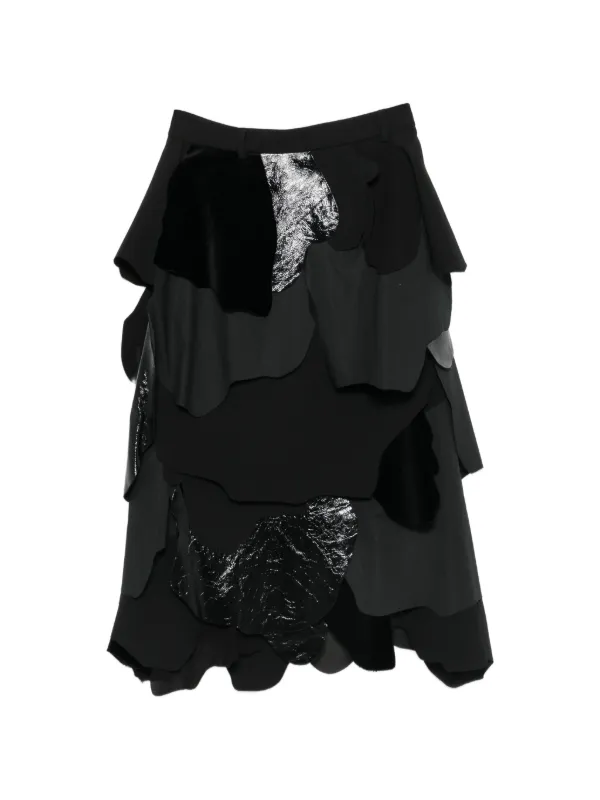 Moschino Patchwork-design Tiered Midi Skirt in Black