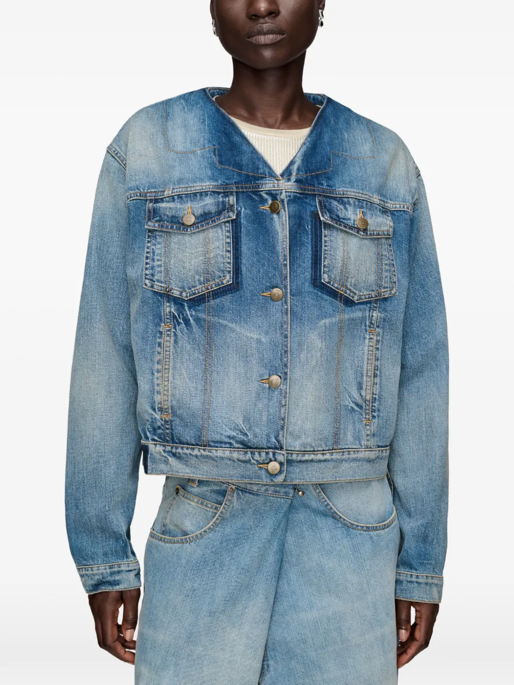 Maison Margiela Denim jack met opklapbare kraag Blauw