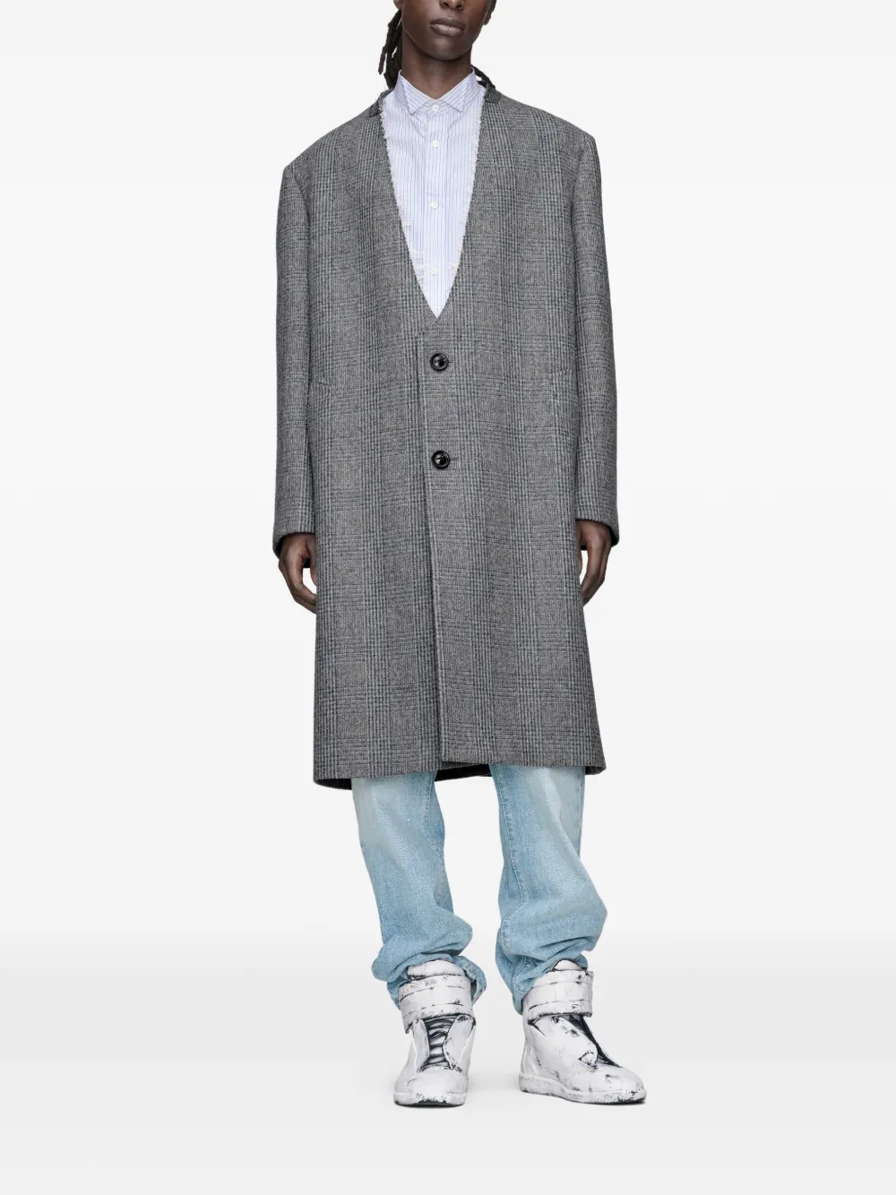 Maison Margiela Geruite jas met franje Grijs