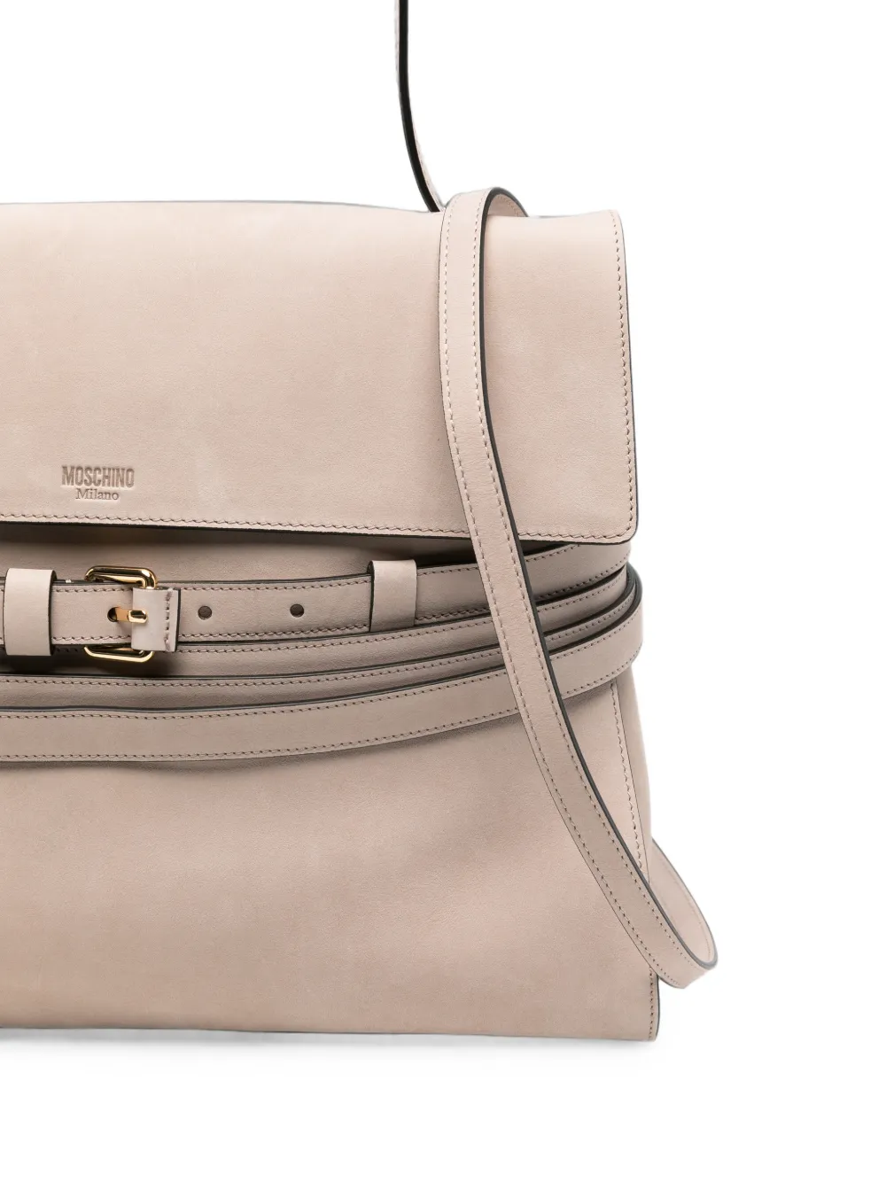 Moschino Leren schoudertas met riemdetail Beige