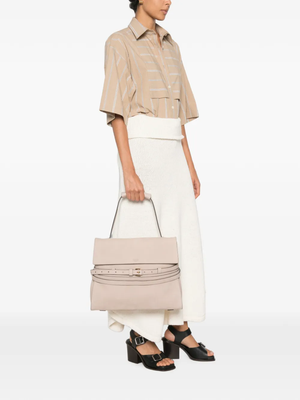 Moschino Leren schoudertas met riemdetail Beige