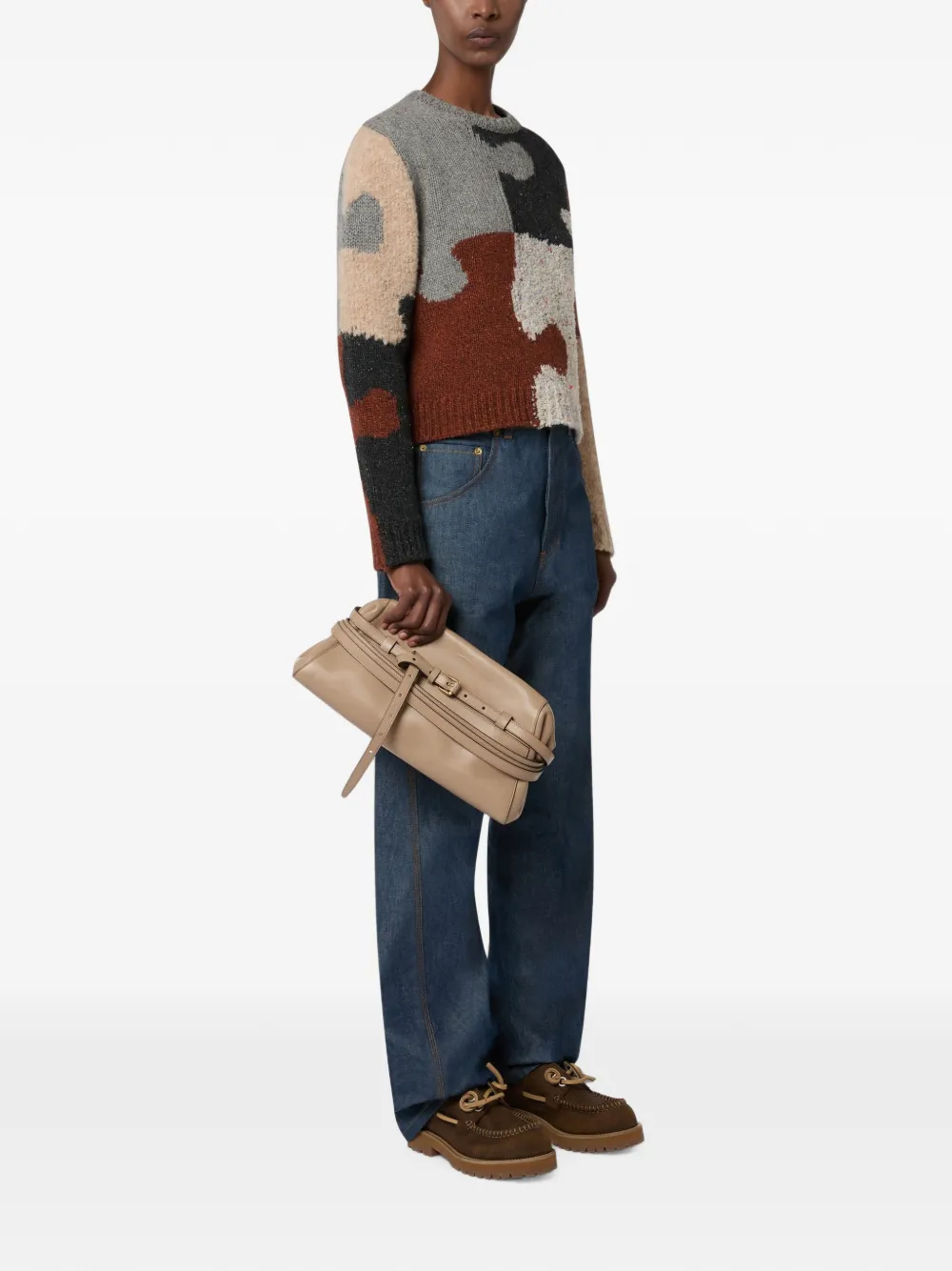 Moschino Leren clutch met gesp Beige