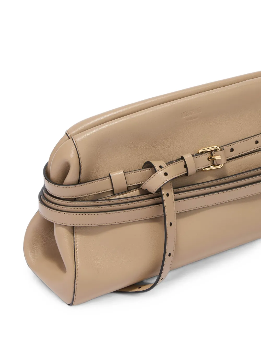Moschino Leren clutch met gesp Beige