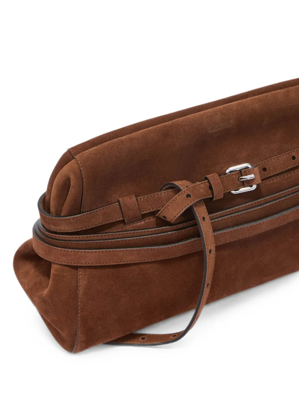 Moschino Suède clutch met riem Bruin