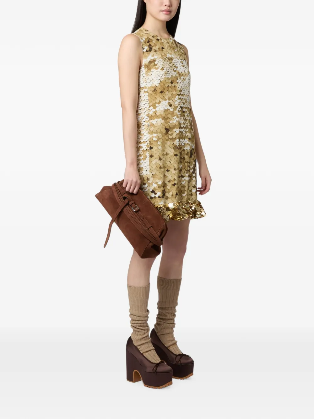 Moschino Suède clutch met riem Bruin