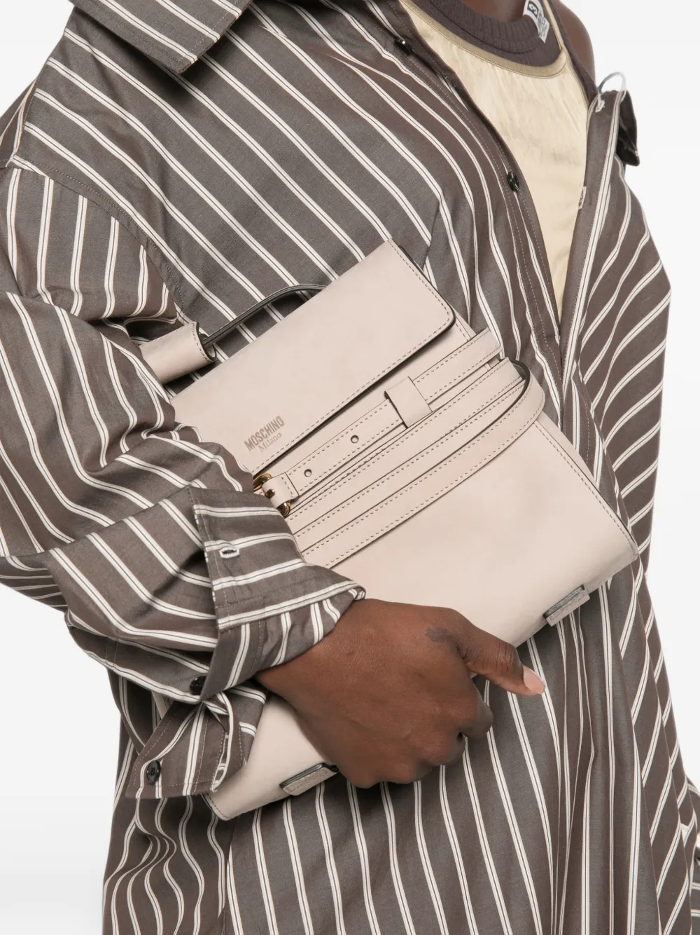 Moschino Leren schoudertas met riemdetail Beige